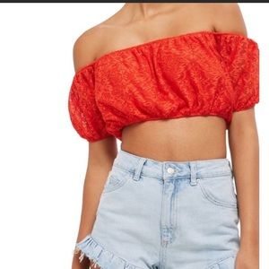 NWT TopShop red lace off shoulder crop top